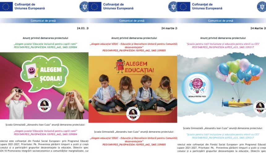 Trei proiecte europene pentru elevii defavorizati lansate la Scoala Alexandru Ioan Cuza