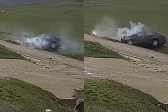 Momentul in care o masina colideaza violent cu un cap de pod in Vaslui Soferul si a pierdut viata iar fiica sa este in stare critica