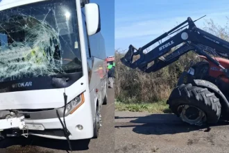 Accident autocar-tractor la Banca. Zece implicați, două victime la spital